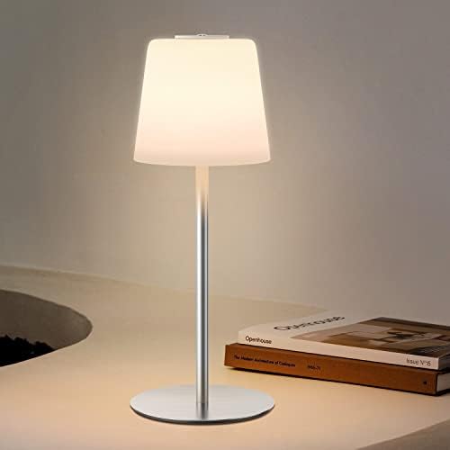 Funtaphanta Glass Recarregável sem fio Lâmpada de mesa, lâmpada de bateria diminuído, lâmpada moderna branca quente de