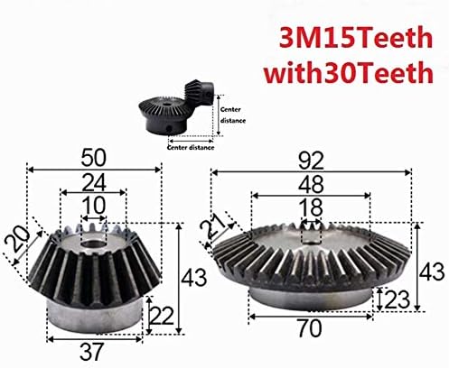 XMeifeits Industrial Gear 2pcs 1: 2 engrenagem chanfrada 3 módulo 15 orifício de dentes 10mm + 30 dentes orifício