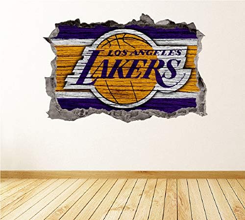 Basquete Los Angeles Decalques de parede Art 3d Smashed Fan Lakers Decoração de parede Decoração de quarto Garagem Removável
