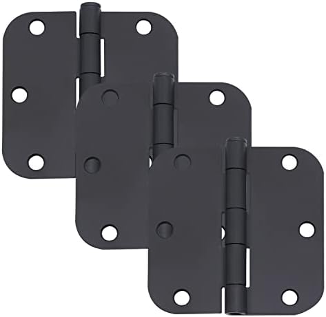 Mankk 3pcs da porta preta dobradiças de 3,5 x 3,5 polegadas de dobradiças pretas foscas para portas 5/8 RADIUS CANHORES 6 buracos