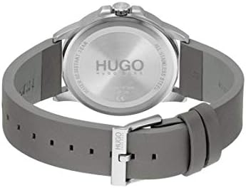 Hugo First Men's Quartz Aço inoxidável e relógio casual de pulseira de couro, cor: cinza