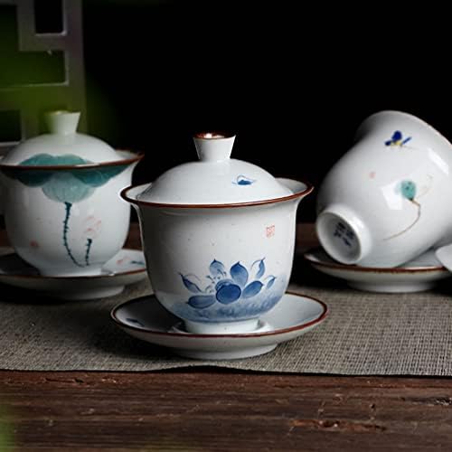 Cabilock Decor vintage 1 Conjunto China China Painte de chá tradicional de chá de chá de chá com tampa com tampa e pires de tamanho