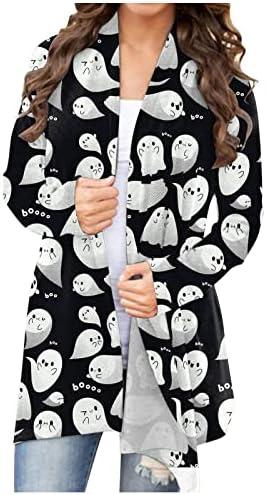 Camisas para a frente aberta feminina Long Cardigan Halloween Impresso