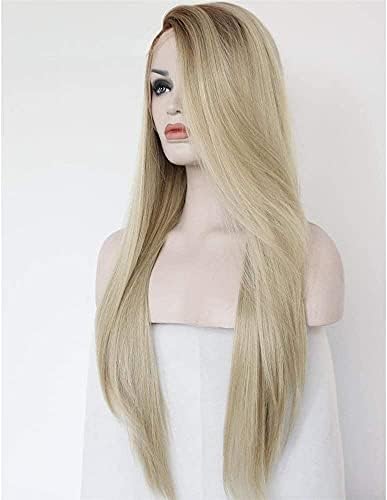 Perucas perucas perucas elegantes compatíveis com mulheres ex -peruca de fibra química de renda europeia e americana,