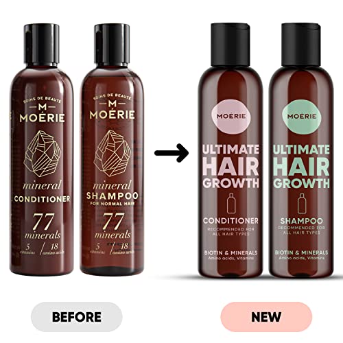 Moerie shampoo e condicionador volumizante para perda de cabelo - tratamento espessante de cabelo com ingredientes de origem natural - mais de 100 ingredientes ativos para cabelos grossos, longos e deliciosos, 2 x 8,45 fl oz