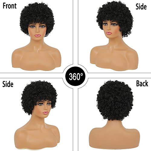 Amnenl curto afro preto perucas cacheadas para mulheres gigantes de moda natural sintética para mulheres afro -americanas para festa diária com boné de peruca