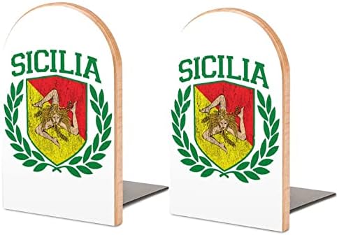 Bandeira siciliana no escudo com louros Livros de madeira para estampa decorativa Primeiro de madeira para Shelve pack