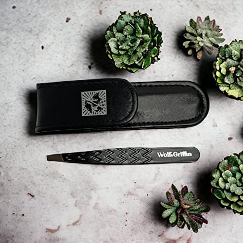 Wolf & Griffin Black Edition Ultimate Precision Tweezers com caixa | Aço inoxidável com revestimento preto | Pinças de sobrancelha inclinada