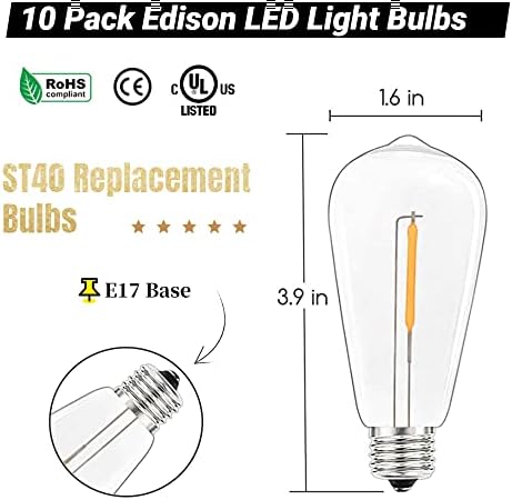 Lâmpadas de líder de led de 10pack de 10pack, lâmpada E17 LED 0.6watt c9/e17 base parafuso Base Edison Luzes de substituição ST40 LED