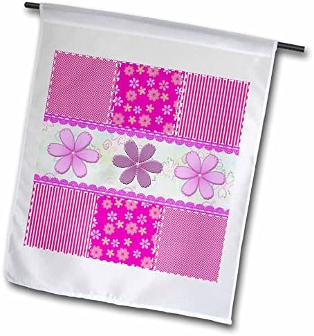 Imagem 3drose de nove quadrados de listras rosa e flores pop em um quadrado - bandeiras