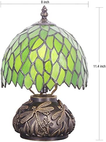 Rhlamps pequena lâmpada de tiffany w8h11 polegada estilo verde estilo manchado lâmpada de mesa de bronze resina de cogumelo de