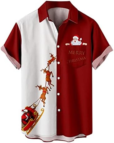 Wybaxz 2022 Christmas Mens Christmas Santa Presente Cores Variantes Botão de Impressão Digital de Lapão Camisa de