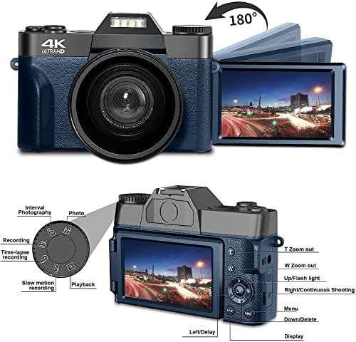 Kit de câmera digital de 48MP do ACuvar para fotografia, câmera de vlogging para YouTube com tela de flip, wifi, lente de