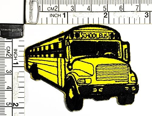 Kleenplus 2pcs. Patch de ônibus escolar bordado com crachá de ferro em costura no emblema para jaquetas calças calças mochilas roupas adesivo de roupas amarelas de carro de carro de cartoon de cartoon de cartoon reporta