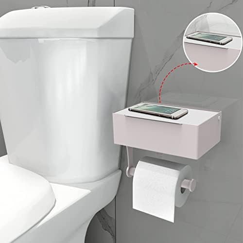 Suporte de papel higiênico adesivo de suporte de banho com armazenamento, dispensador de lenços úmidos, montagem na parede da prateleira