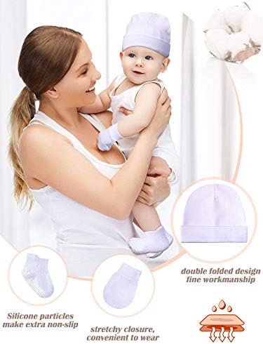 Chapéus de bebê Mittens e meias estabelecem boné de gorro de algodão unissex e meias de bebê não deslizantes para meninos