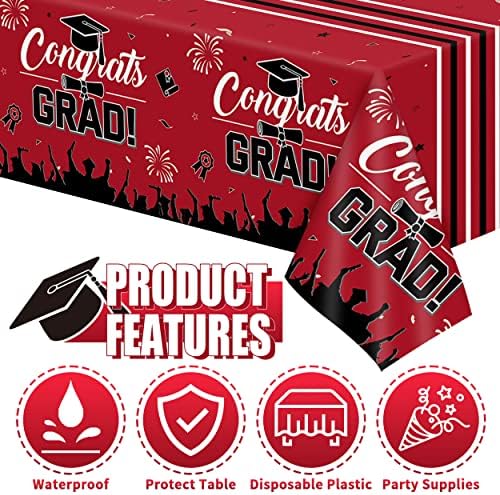 2023 Decorações de festas de formatura, graduação vermelha e preta Banner de tábuas de tábuas Kit de arco do balão Garland, turma