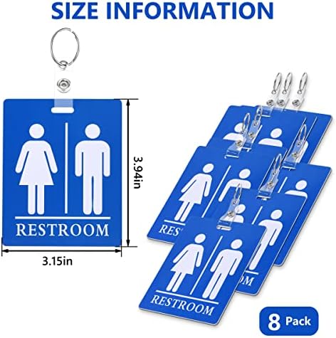 8 Pacote de banheiro unissex Passo de passes de banheiro etiqueta de banheiro com teclado Badge de tags de banheira de chave