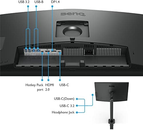 BENQ PD2705UA Monitor 4K Ergo Arm 4K de 27 polegadas, 90W USB-C, UHD, P3, SRGB, REC.709, DisplayHDR 400, IPS, Aqcolor Technology, Black