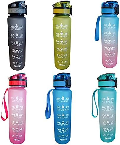 Times de garrafa de água para beber - 32 onças de garrafas de água esportiva motivável - BPA à prova de vazamento Tritan