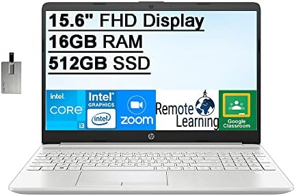 HP 2022 15,6 FHD IPS Laptop Computador, processador Intel Core i3-1115G4 da 11ª geração, 16 GB DDR4 RAM, 512 GB PCIE SSD, Intel