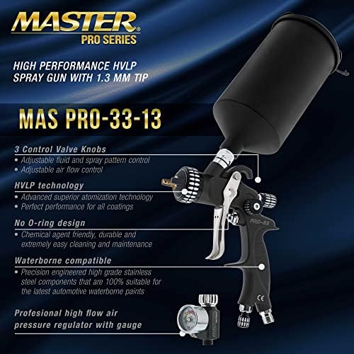 Mestre HP Pro 33 Série HVLP Spray Gun com ponta de 1,3 mm e 25 grandes copos de pistola de pulverização descartáveis