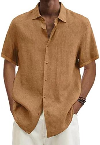 Camisas de linho para homens de verão Casual Casual Cor de manga curta Botões de colarinho Cardigan Blouse Tops