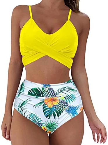 Plus Size Swimsuits For Women Duas peças Girassol 2023 Split Split Split Swimsuit Floral Print High Wistist