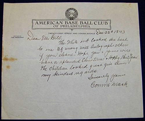 Connie Mack assinou uma carta de beisebol escrita à mão autografada JSA Leilão LOA! - bolas de beisebol autografadas
