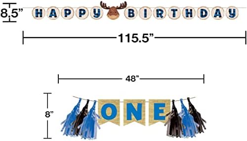 Festa Criações do Partido 1º aniversário do Birthday Birthing Blue Buffalo Plaid Supplies Pack | Wild One Moose Tabelware