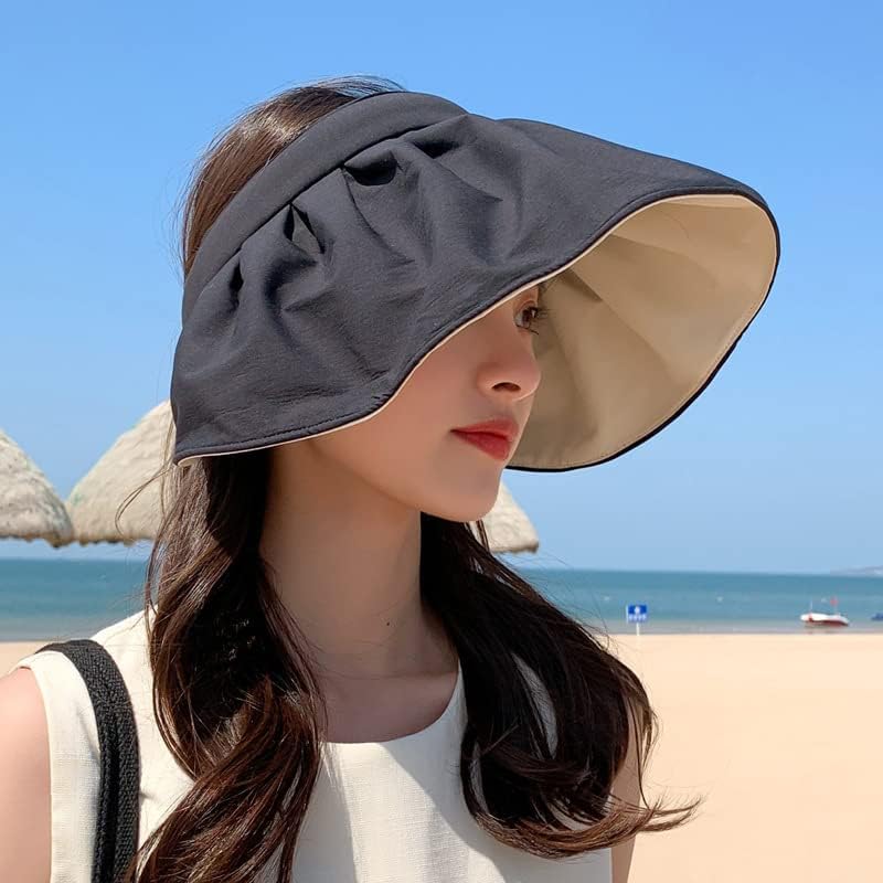 2 em 1 chapé-devista de viseira solar para mulheres de verão largo roll-up chapéus de praia ao ar livre upf 50+
