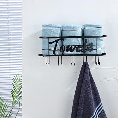 Montagem da parede do rack de toalha - suporte de toalha laminado com 5 ganchos de toalhas, chapa de banho organizadora e toalha