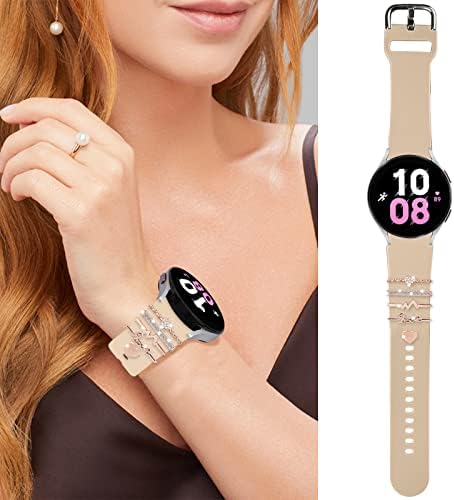 Kakurookie Band for Samsung Galaxy Watch 5 & 4 Band com encantos, 20mm Women Silicone Band With Metal Diamond Charmms Acessórios para assistir 5 Pro/Watch 4 Classic 46mm 42mm