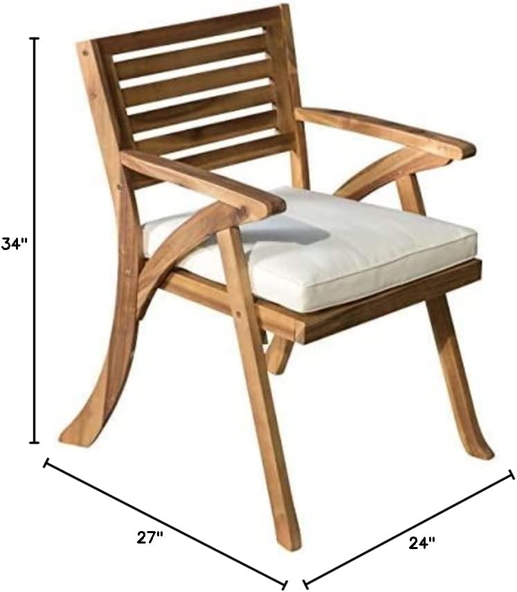 Christopher Knight Home Hermosa ao ar livre Acacia Wood Arm Cadeiras, conjunto 2-PCS, acabamento / creme de teca