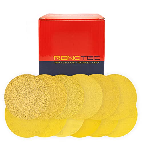 RENOTEC Premium 3 Gold Hook and Loop Velcro Sanding Discos, variados 40-1200 grãos, 3 cada 36 PCS Total, almofada de lixamento para
