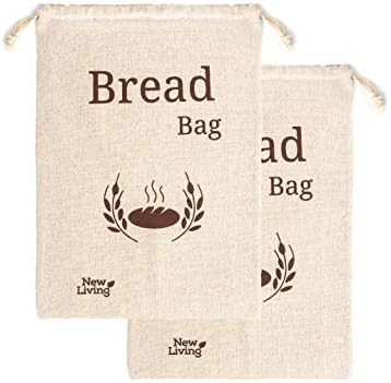 Sacos de pão de algodão orgânicos e muito grandes e muito grandes | 44x35 cm | 2 x sacos de pão reutilizáveis ​​| Bolsa de armazenamento de alimentos | Sacos de armazenamento de pão | Saco de pão ecológico