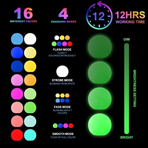 Unicornis à prova d'água de 4 polegadas LED LUZES FLOAÇÃO DO LED, Luz noturna de Orb Recarregável para Crianças, 16 RGBW Color