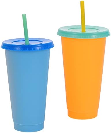 Hemoton 2pcs suco xícaras congeladas bebidas laranja azul de verão de verão sorvete de sonete de descoloração com palha e tampas