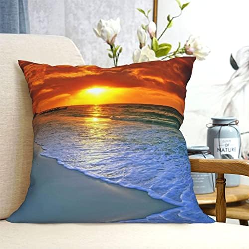 Aseelo Beach com travesseiro de arremesso de pôr do sol, estojo de almofada quadrada macia para sofá de sofá -cama quarto da sala de estar, 18 x 18 polegadas