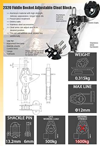 Iate de barco marinho hardware de veleiro de veleiro 57 mm Block Becket Bloco de clareza ajustável 2320