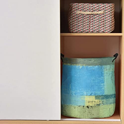 Cesta de lavanderia dobrável - 16,5 x 17 em lixo de armazenamento verde azul cesto de lavanderia com alças, pintura a óleo abstrato arte geométrica de cestas de roupas à prova d'água para quarto/quarto de crianças