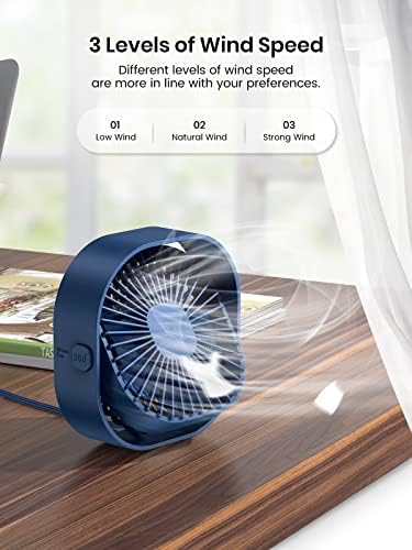 Topk Fan Fan Usb Desk Fan Mini Fan com forte fluxo de ar e operação silenciosa, vento de três velocidades, cabeça rotativa de 360 ​​°