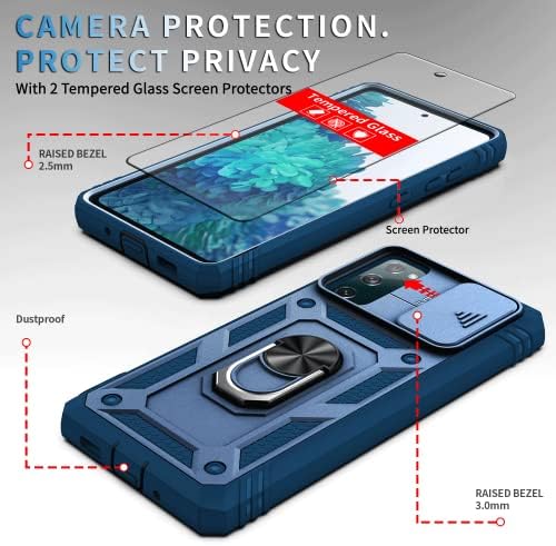 Pompvla para Samsung Galaxy S20 Fe Caso 5G com 2 protetores de tela de vidro temperado com anel de kickstand de carro magnético e capa de câmera à prova de choque de classe militar Proteção pesada Man 6,5 polegadas azul