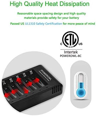 PowerOwl 8 Bay AA AAA Carregador de bateria + Baterias recarregáveis ​​AAA 1000mAh 1.2V - 12 pacote