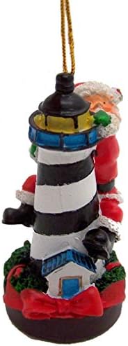 Papai Noel com tema náutico de wowser em um ornamento de Natal do Farol, 4 polegadas