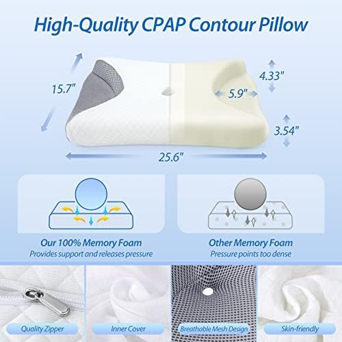 Almofado Homca CPAP, Almofado de CPAP de espuma de memória para dormentes laterais, travesseiro de apnéia do sono para todos os usuários de máscaras de cpap para reduzir vazamentos de ar e máscara pressão, travesseiro de CPAP cervical para alívio da dor no pescoço