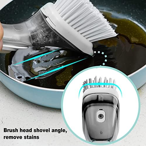 Pincel de prato com dispensador de sabão, escova de prato de distribuição de sabão, embalado com 1 cabeça de limpeza substituída,