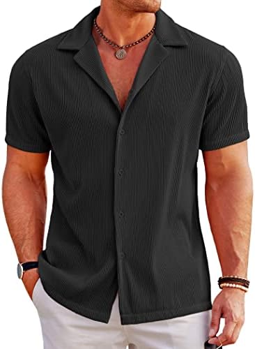 Coofandy masculino masculino de botão de manga curta de manga curta Fashion Camp Camis de praia Tops