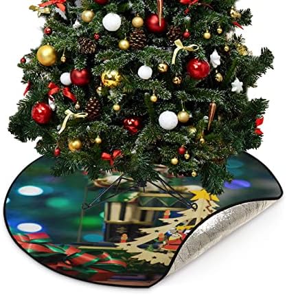 Cupada Árvore de Natal de madeira Quebra de nozes Tapetes de árvore de natal saia à prova d'água, caixa presente de Natal Tree Stay Bandejas Pad Pad para decoração de festas de férias 28.3in