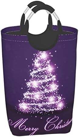 Christmas Purple Tree Tree Laundry Besta de roupas dobrável cesto de roupas sujas de roupas sujas e independentes com manuse